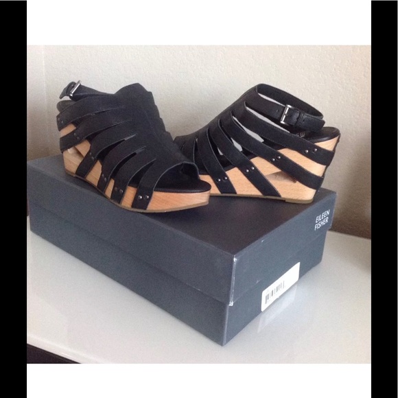 NWT Eileen Fisher Leather Wedge Sandals Sz 8 - Picture 5 of 10